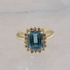 14K Yellow Gold Blue Topaz and Diamond Halo Cocktail Ring Size 5