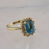 14K Yellow Gold Blue Topaz and Diamond Halo Cocktail Ring Size 5