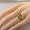 14K Yellow Gold Blue Topaz and Diamond Halo Cocktail Ring Size 5