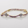 14K Yellow Gold 5ct + Amethyst and Tanzanite Rosette Bracelet Circa 1990