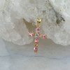 14K Yellow Gold Pink and White Cubic Zirconia Cross Pendant