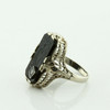 14K White Gold Deco Black Onyx Filigree Ring Floral Design Size 3.75 Circa 1930