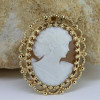 Vintage 14K Yellow Gold Shell Cameo Pin Pendant Circa 1960