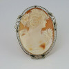 14K White Gold Shell Cameo Pin Pendant Circa 1925