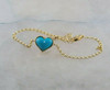 14K Yellow Gold Turquoise Heart Bracelet 7.75 Inches Circa 1990