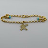 14K YG Horn Playing Mouse Charm on Turquoise Fitted Bracelet Circa 1990