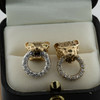 14K Yellow and White Gold Leopard Door Knocker Earrings Circa 1990