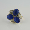 18K YG and Sterling Silver Lapis Ring with Diamond Accents Size 7.5 Circa 1950