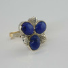 18K YG and Sterling Silver Lapis Ring with Diamond Accents Size 7.5 Circa 1950