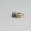 10K Yellow Gold Synthetic Sapphire and Diamond Ring Size 6.25 Circa 1970