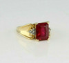 10K Yellow Gold Synthetic Ruby and Diamond Ring Size 6.5 Circa 1960