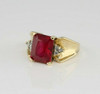 10K Yellow Gold Synthetic Ruby and Diamond Ring Size 6.5 Circa 1960