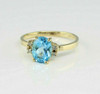 10K Yellow Gold Blue Topaz and Diamond Accented Ring Size 6 Circa 1970