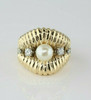 14K Yellow Gold White Pearl and Diamond Ring Size 4 Circa 1960