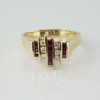 14K Yellow Gold 1ct Modernist Ruby & Diamond Cocktail Ring Size 9.75 Circa 1970