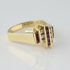 14K Yellow Gold 1ct Modernist Ruby & Diamond Cocktail Ring Size 9.75 Circa 1970