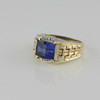 10K Yellow Gold Synthetic Sapphire Ring with Diamond Accents Size 10.75