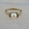 14K Yellow Gold 7mm Pearl and Diamond Chip Ring Size 8.75