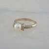 14K Yellow Gold 7mm Pearl and Diamond Chip Ring Size 8.75