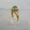 14K Yellow Gold Oval Jade Pearl Halo Filigree Ring Size 9
