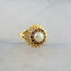 Vintage 14K Yellow Gold Pearl Ruby Halo Ring Size 5