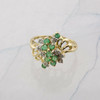 14K Yellow Gold Emerald and Diamond Cocktail Ring Size 8