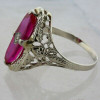 14K WG Deco Synthetic Ruby and Diamond Filigree Ring Size 6.25 Circa 1930