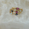 14K Yellow Gold 4 Joined Gemstone Ruby, Sapphire, Opal & Diamond Rings, Size 9