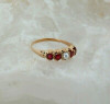 Antique 14K Yellow Gold Red Stone and Pearl Ring Size 7.5 Circa 1920