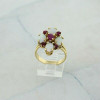Vintage 14K Yellow Gold 5 ct tw Ruby and Opal Cabochon Ring Size 8.25 Circa 1960