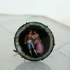 Antique Round Easel Porcelain 18th Century Courting Couple Pin Circa 1890