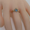 14K Yellow Gold Claddagh Ring Blue Topaz Heart, Ring size 6.5