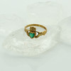 14K Yellow Gold Claddagh Ring with small green onyx heart in center, size 6