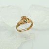 14K Yellow Gold Claddagh Ring with small round emerald in center, Ring size 5.5