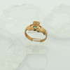 14K Yellow Gold Claddagh Ring with small round emerald in center, Ring size 5.5