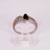 10K White Gold Sapphire and Diamond Chip Ring , size 6.75