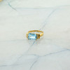10K Yellow Gold Blue Stone and Diamond Ring Emerald Cut Size 6.5