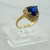 10K Yellow Gold Blue Stone Heart Cubic Zirconia Halo Ring Size 5.75