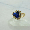 10K Yellow Gold Blue Stone Heart Cubic Zirconia Halo Ring Size 5.75