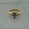 10K Yellow Gold Amethyst and Diamond Split Shank Ring Size 7