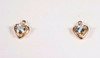 10K Yellow Gold Aqua Heart Shaped Earrings w/Diamond Chips