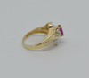 10K Yellow Gold Ruby and Diamond Ring, Bypass Design Circa 1990's Size 7.25