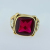 10k Yellow Gold Men's Red Spinel Synthetic Ring with Side Diamonds, Size 10