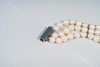 14K White Gold Triple Strand Pearl Bracelet with Diamond Clasp ,7" long