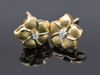 14K Yellow Gold Floral Design Post Earrings with Diamond Center