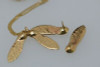 14K Yellow Gold Maple Seed Pod Earrings and Necklace Set, Circa 1980