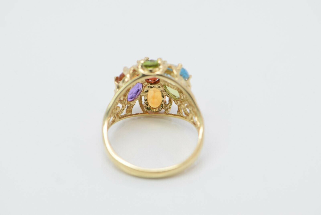 14K Yellow Gold Multi Stone Ring, Citrine, Peridot, Amethyst & Topaz, Size  6.75