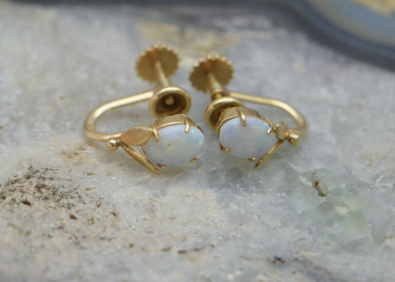 Oval Opal Fish Hook Earrings with Bezel-Set Diamonds