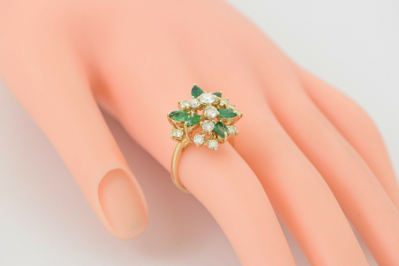 Emerald Cocktail Ring Large Emerald Ring Diamond Cluster Ring Natural  Emerald 1950s Engagement Ring Color Engagement Ring 1950s Jewelry - Etsy