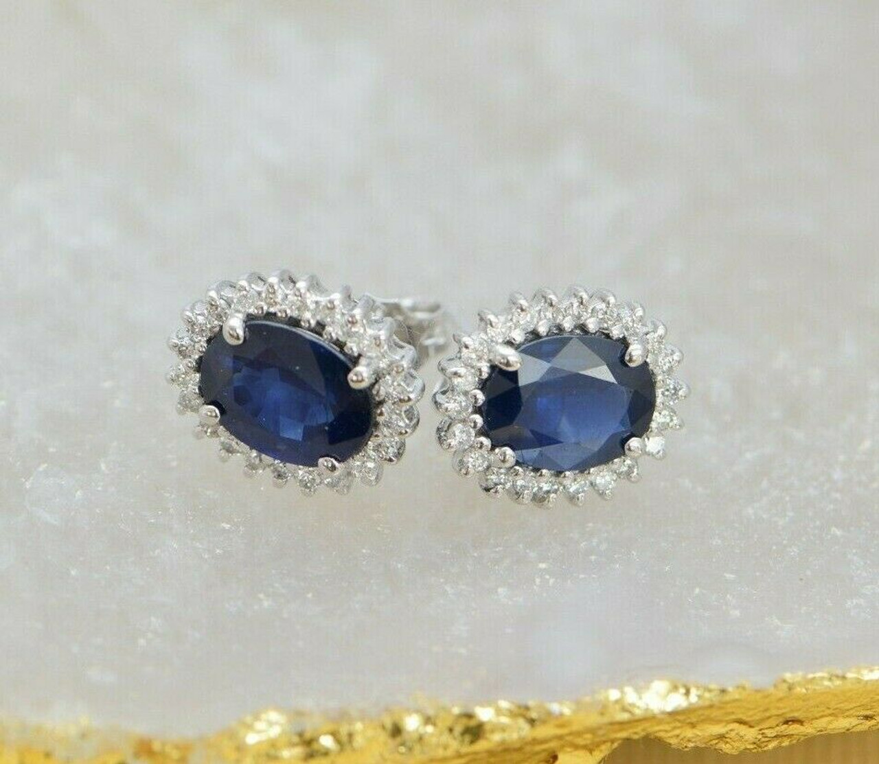 Womens Modern Ornate 18K White Gold 0.27ctw Diamond & Blue Sapphire Cl